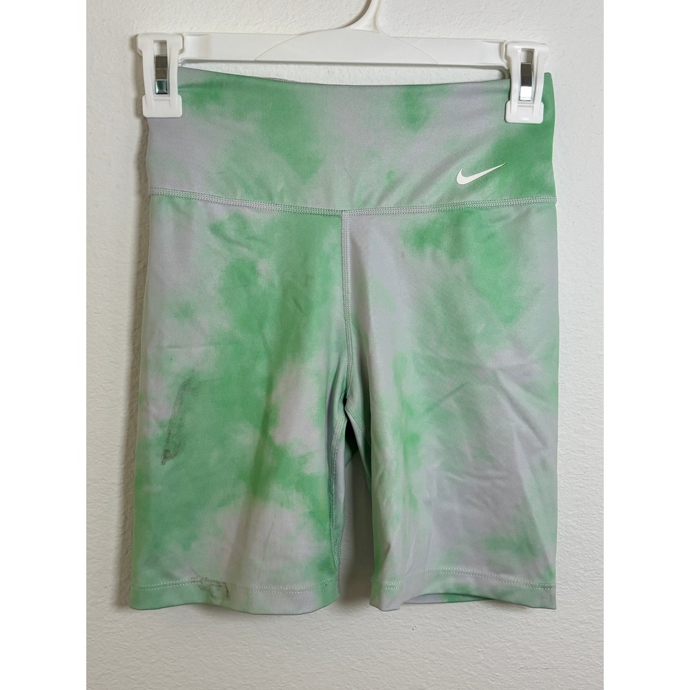 Nike Dri-FIT Tie Dye Biker Shorts Green Grey High Waisted XS Athletic Yoga